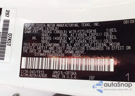2010 Toyota Tundra Grade 4.6L V8 from USA, damaged, VIN 5TFRM5F1XAX006499